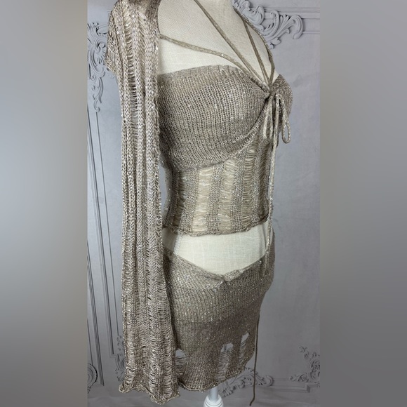 Polly Sequin Crochet Three Piece Skirt Sweater Dress Set - Picture 11 of 17